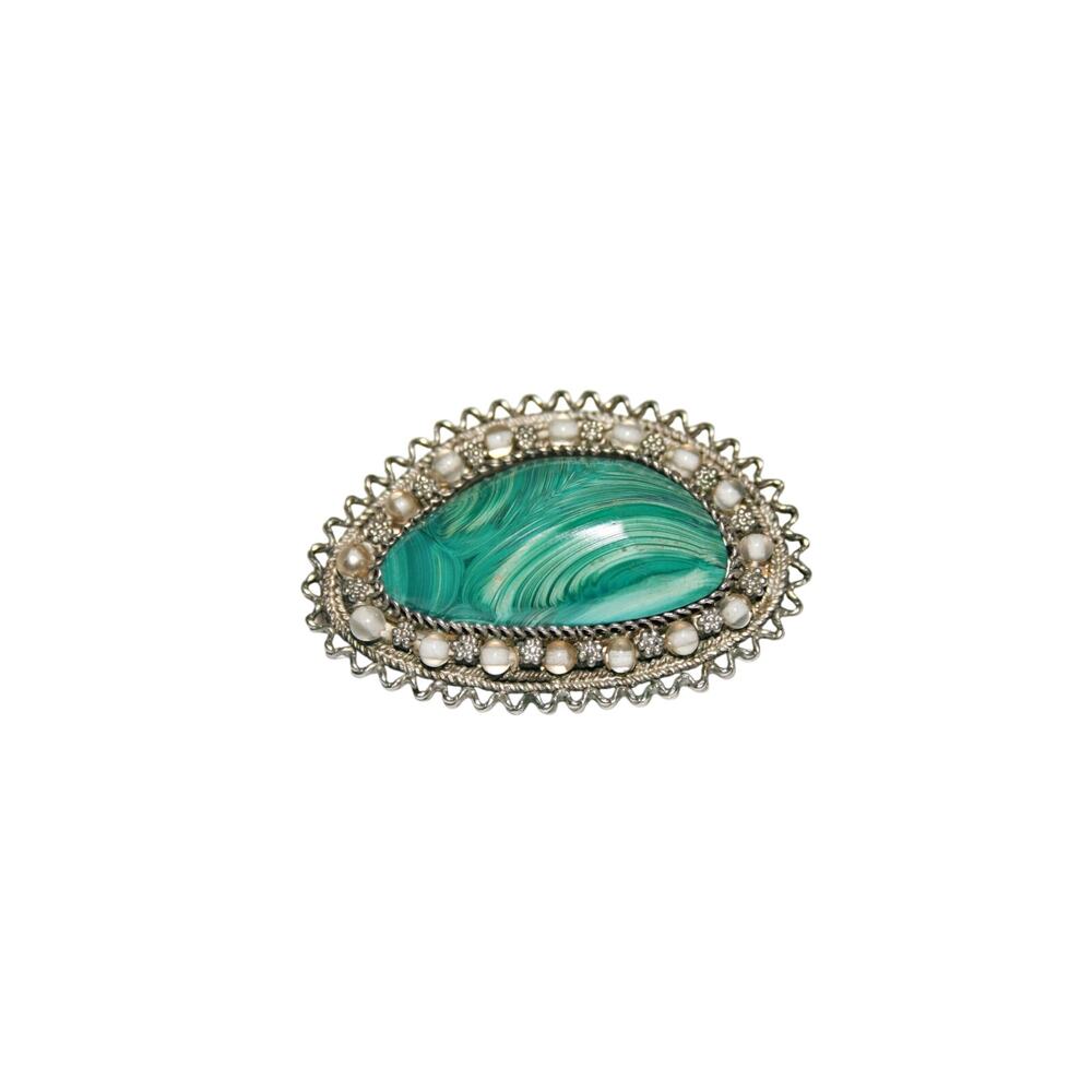 Vintage Large Israeli Glass or Eilat Sterling Silver brooch